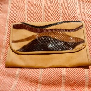 Vintage Canvas Clutch with Leather Patchwork